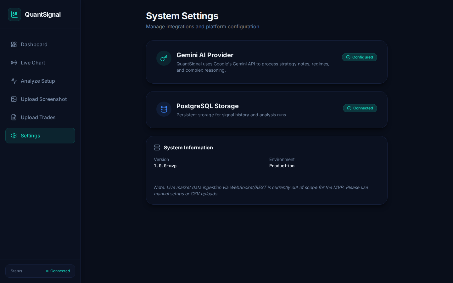 Settings — configure API keys and preferences